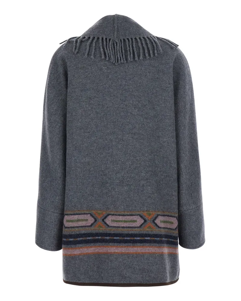 Bazar Deluxe Women's Coat Navajo With Fringes Grey Fabric Gray