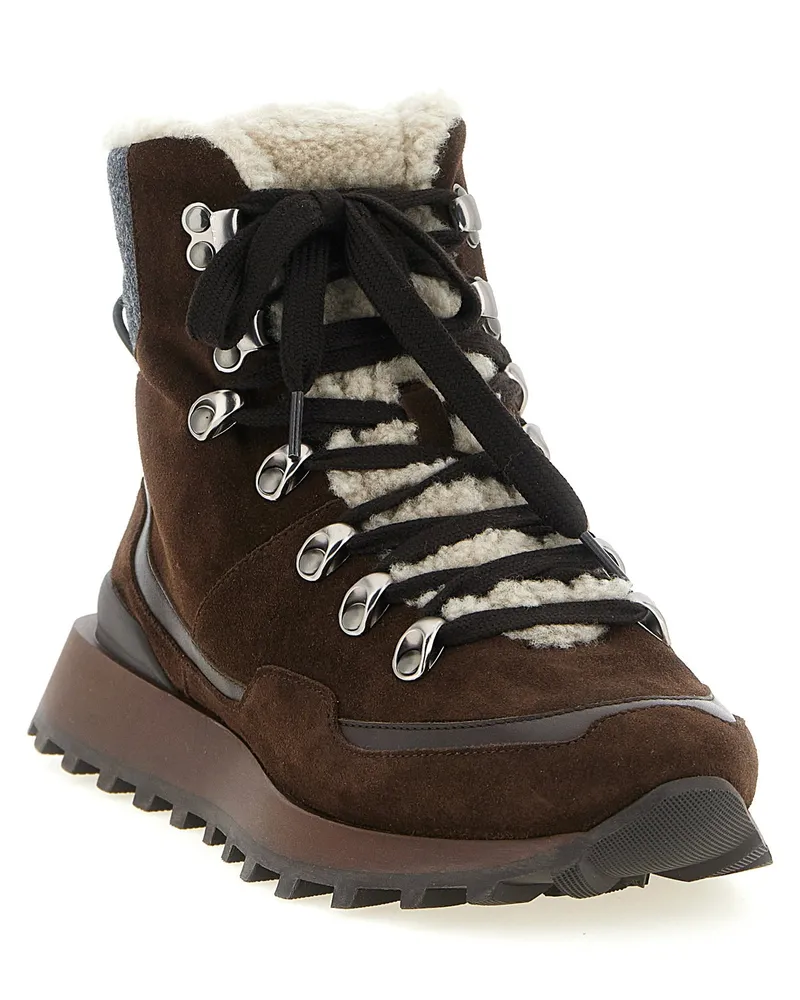 Brunello Cucinelli Shearling-Lined Lace-Up Boots — Brown Brown