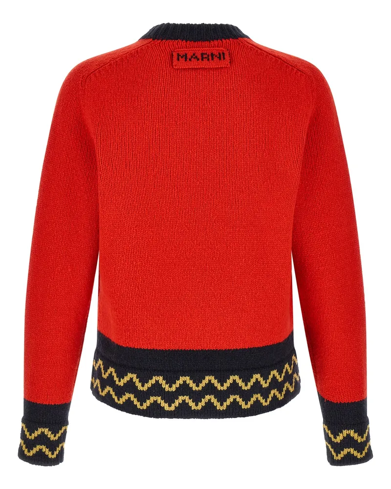 Marni Color-Block Wool Sweater — Red Red