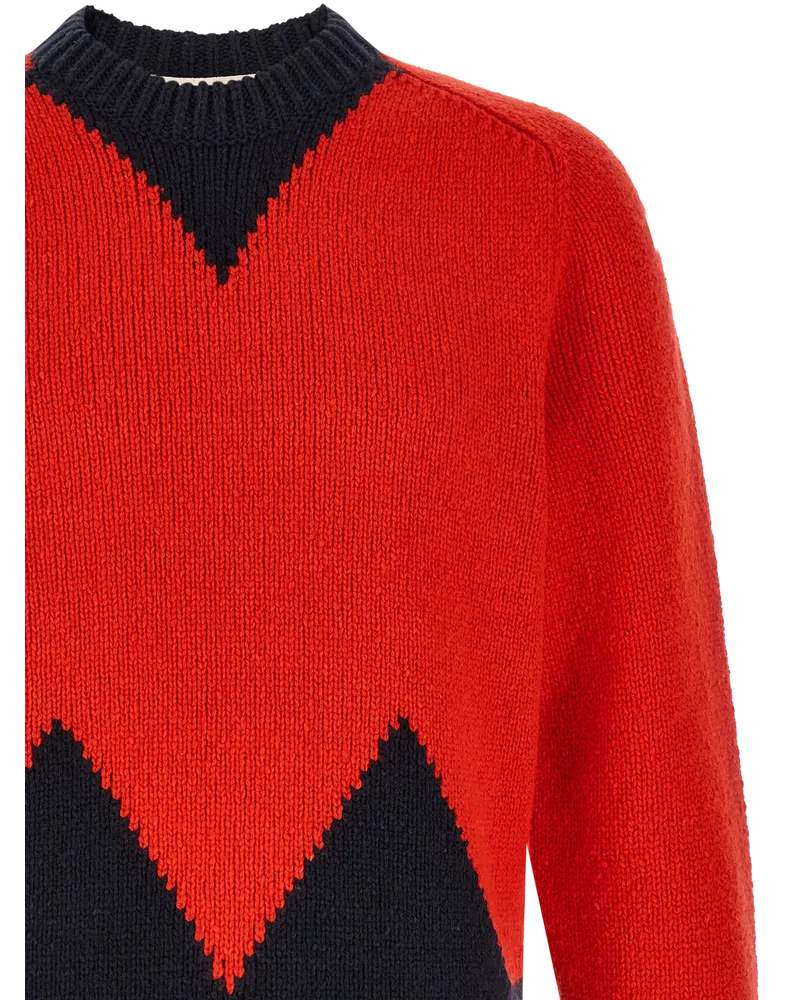 Marni Color-Block Wool Sweater — Red Red