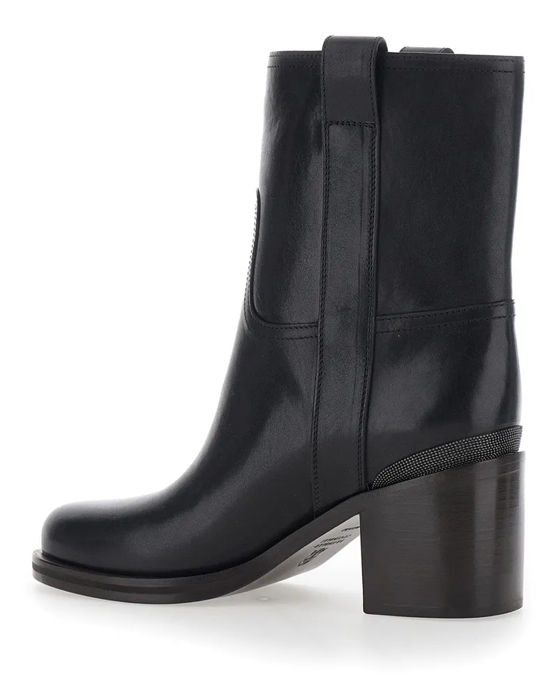 Brunello Cucinelli Monile-Detailed Leather Ankle Boot — Black Black