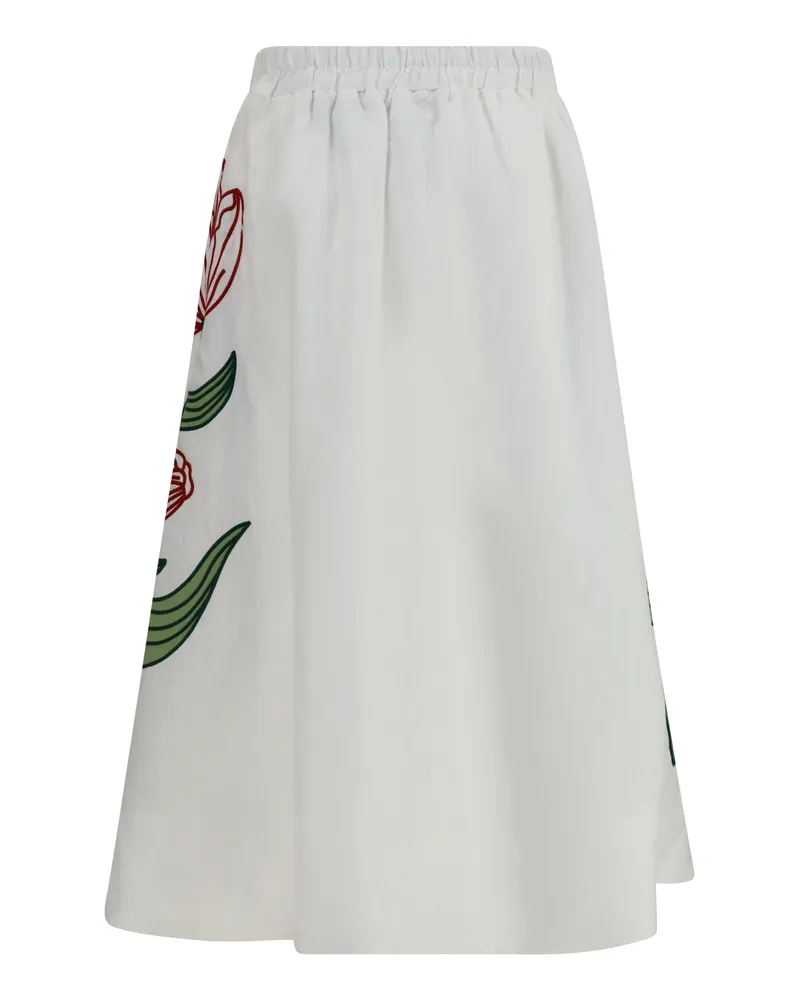 FARM Rio Women's Floral Embroidered Skirt Off White Linen White