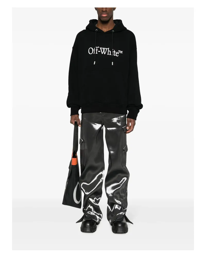 OFF-WHITE Logo-Print Organic Cotton Hoodie — Black Black