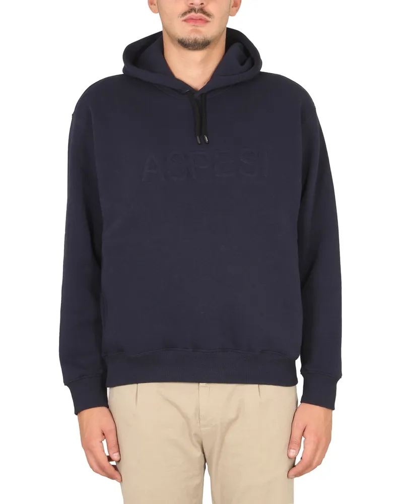 ASPESI Logo Drawstring Hood Sweatshirt — Blue Blue