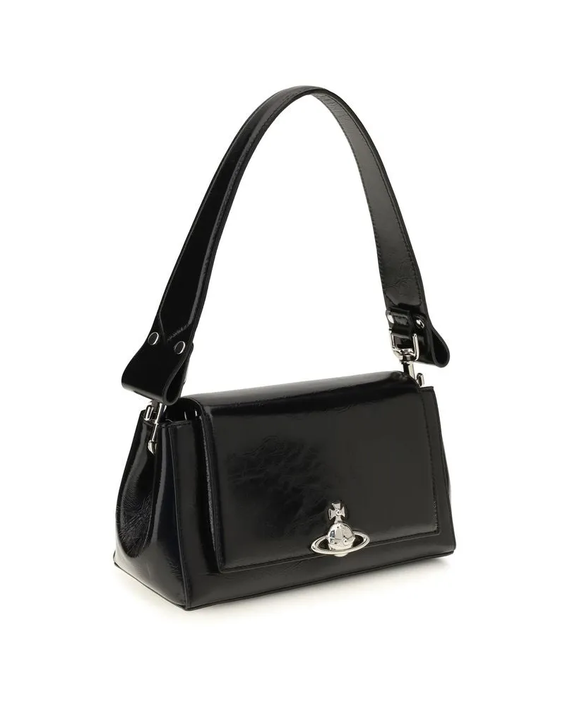 Vivienne Westwood Hazel Calfskin Leather Shoulder Bag — Black Black