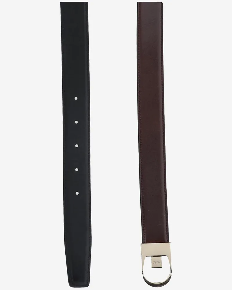 Saint Laurent Women's Smooth Leather Reversible Belt Black-Brown Calfskin Black/brown Black
