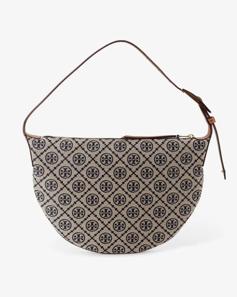 Tory Burch Women's Monogram Small Balloon Shoulder Bag Beige Canvas; Suede Lining Beige