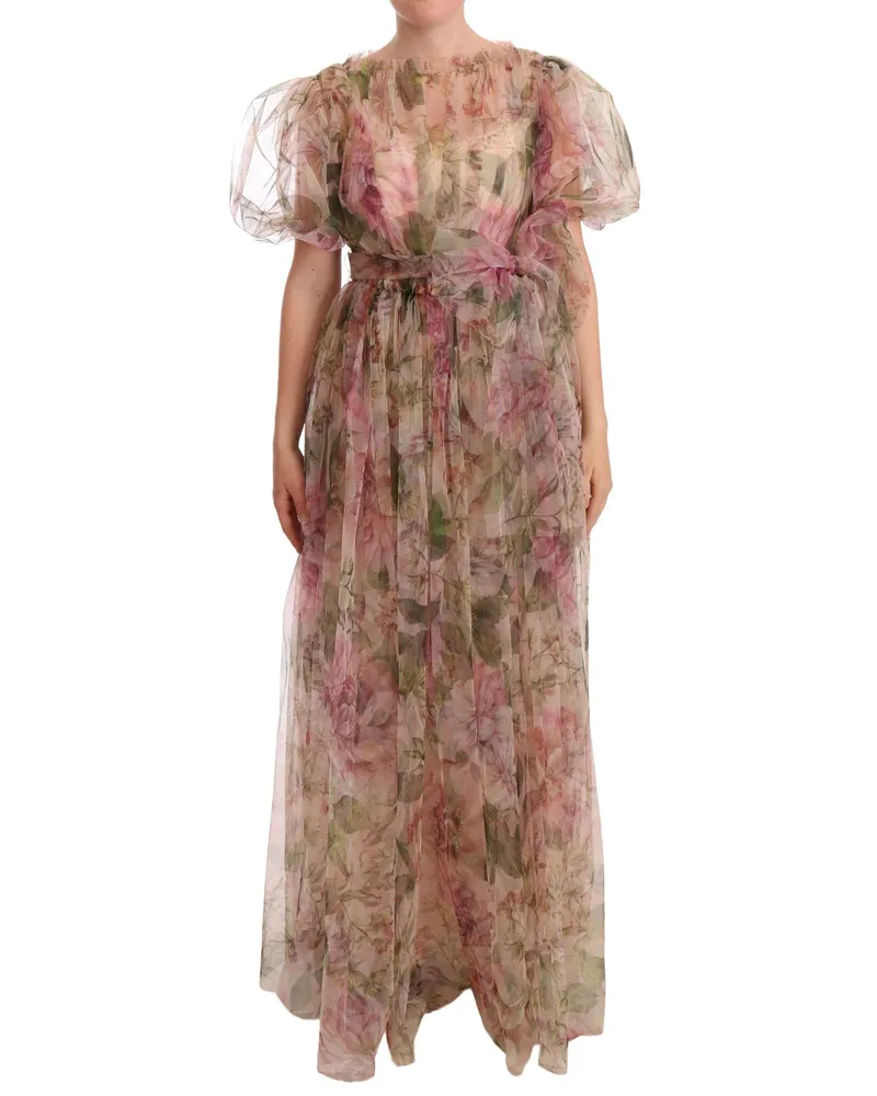 Dolce & Gabbana Women's Floral Print Nylon Maxi Dress Multicolor Multicolor