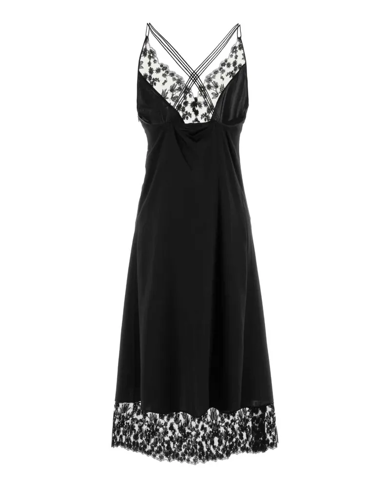 Fendi Lace-Trimmed Silk Dress — Black Black