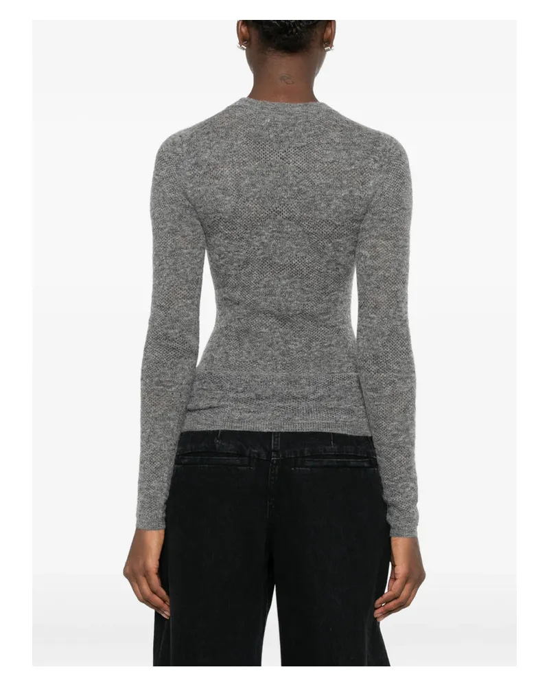 Brunello Cucinelli Silk-Alpaca Open-Knit Sweater — Gray Gray