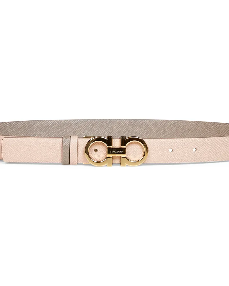 Ferragamo Women's Two-Tone Reversible Gancini Leather Belt, Grey Calf Gray