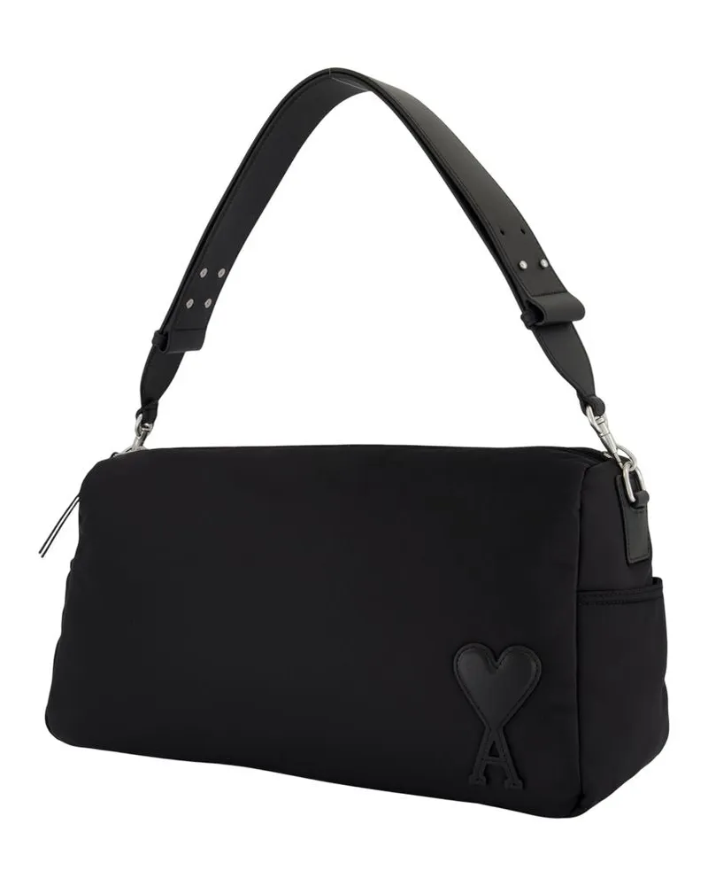 AMI Paris Unisex Marcel Large Shoulder Bag -  Nylon Black Shoulder-Hobo-Bags Black