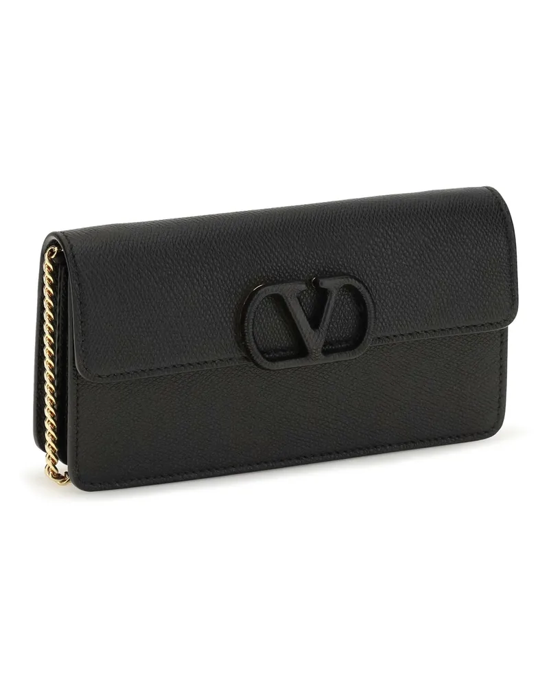 Valentino Garavani Women's Vlogo Signature Grainy Calfskin Chain Wallet Nero Calf Leather Bos Taurus Black