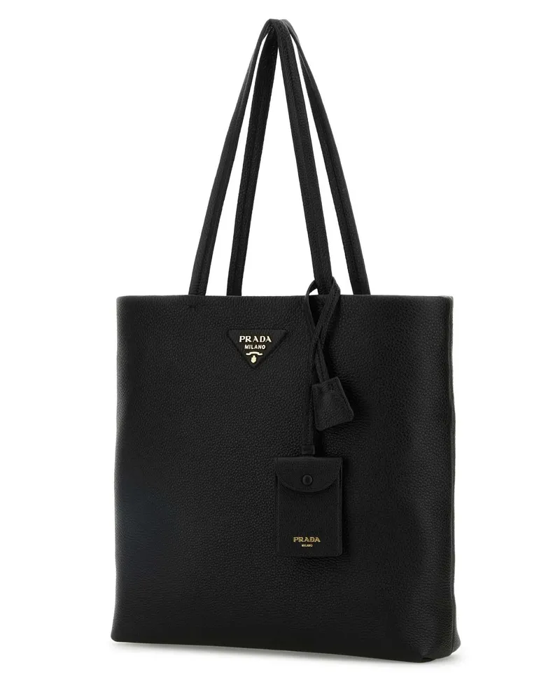 Prada Women's Black Leather Shopping Bag Nero Vitello Borse A Mano Black