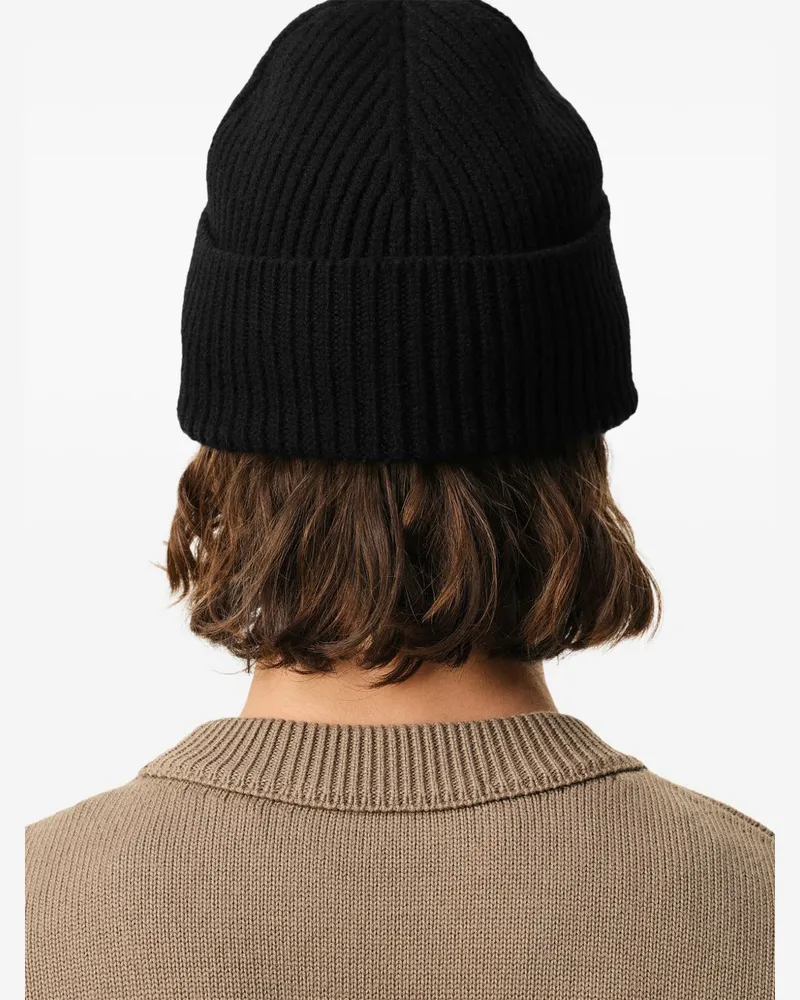 AMI Paris Ami de Coeur Embroidered Wool Beanie — Black Black