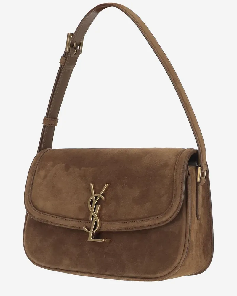 Saint Laurent Women's Suede Satchel Bag Brown Lambskin Shoulder Brown