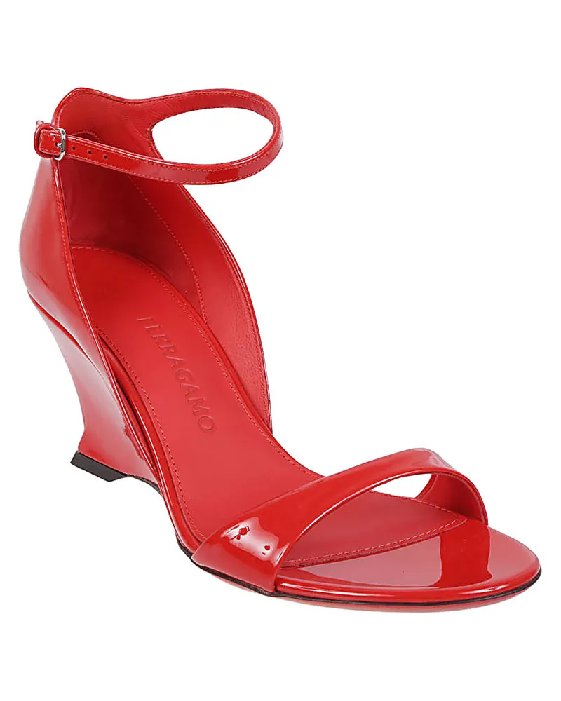Ferragamo Patent Leather Wedge Sandal — Red Red