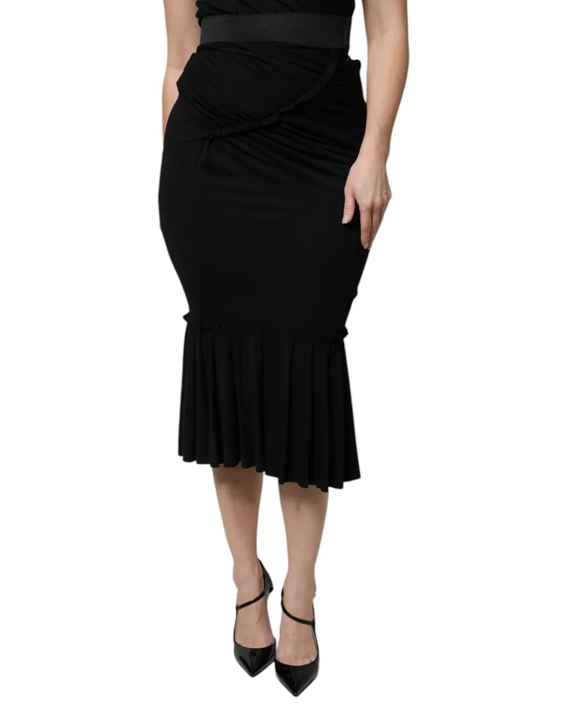 Dolce & Gabbana Women's Black Mermaid Cut High Waist Midi Skirt Viscose Elastane Black