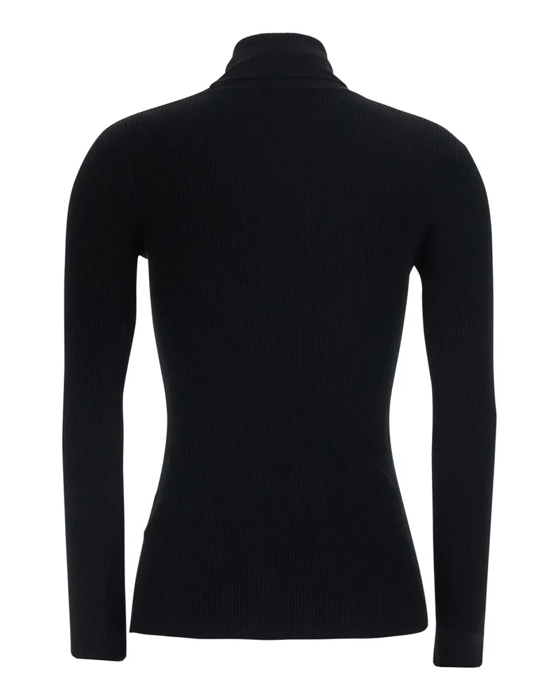 Elisabetta Franchi Ribbed Turtleneck with Ajour Detail Sweater — Black Black