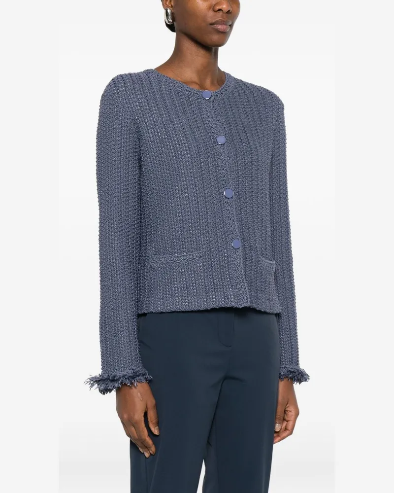 Emporio Armani Cotton-Blend Fringed Blazer — Blue Blue