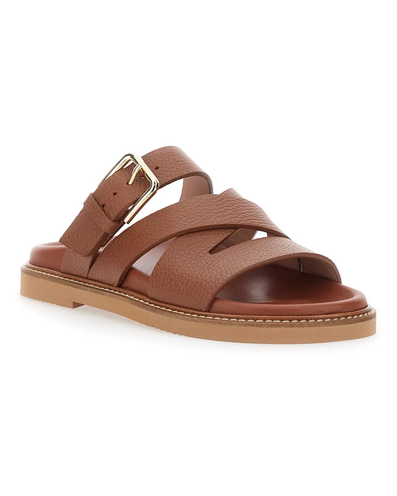 Pollini Women's Sandals Open Toe Brown Leather Calf Brown