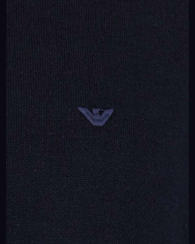 Emporio Armani Wool-Knit Zip-Up Hoodie — Navy Navy