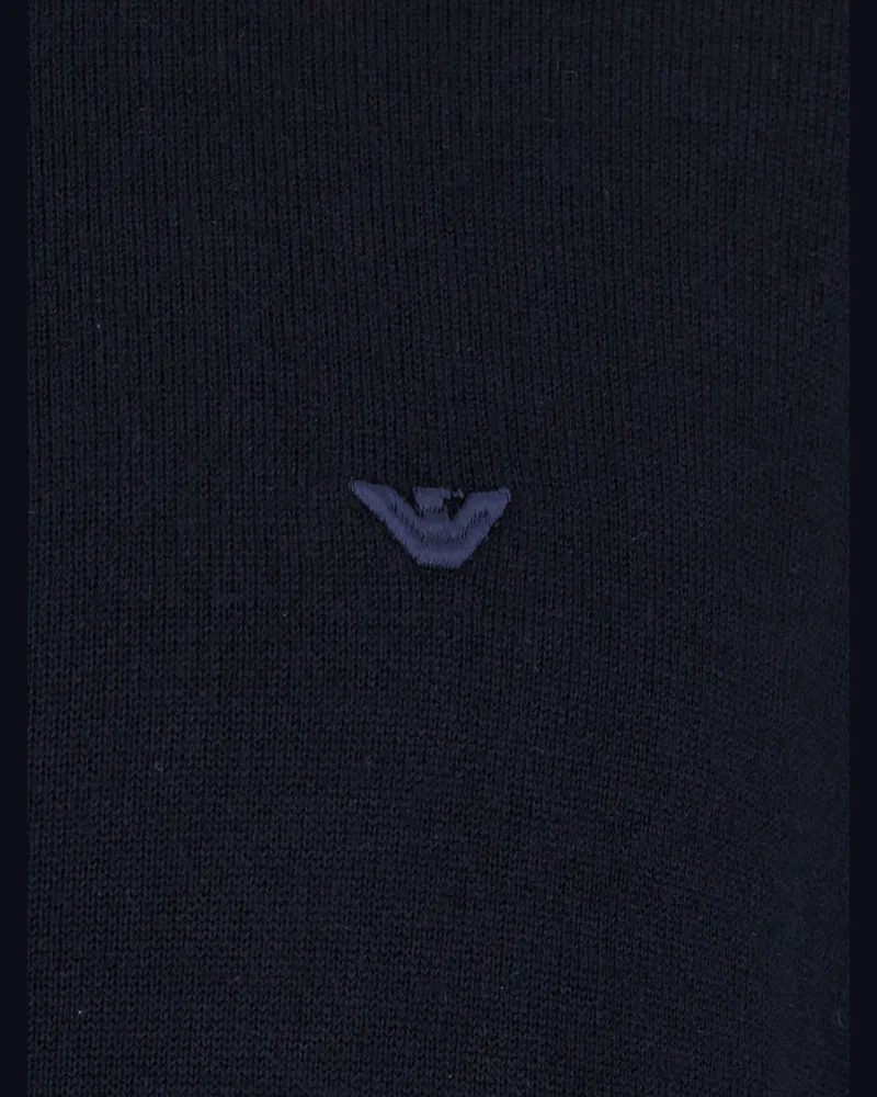Emporio Armani Wool-Knit Zip-Up Hoodie — Navy Navy