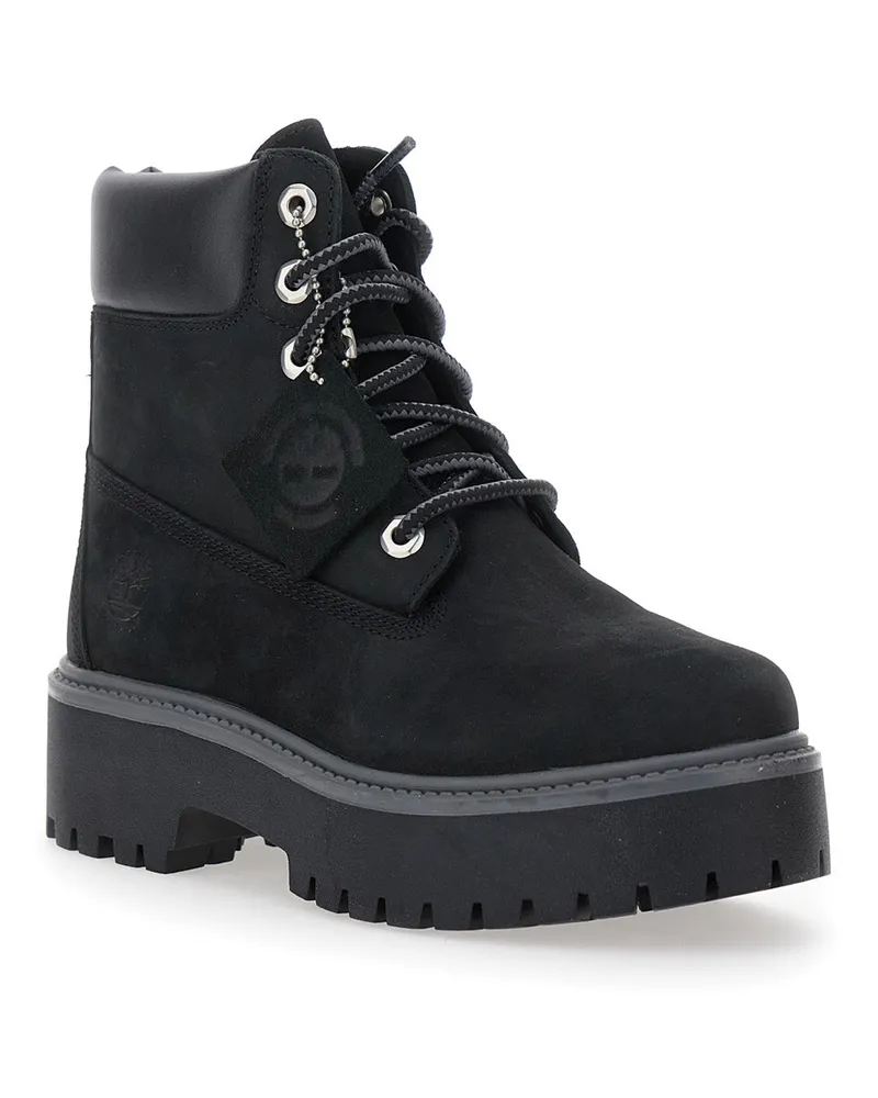 Timberland Women's Black Water-Proof Boots With Logo Plate Nubuck Leather Black