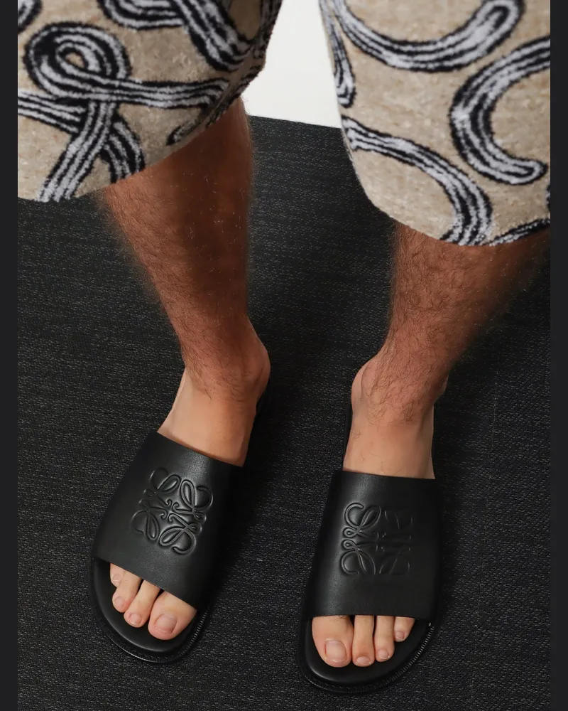 Loewe Men's Sandals Paulas Ibiza Flex Anagram Leather Black Black
