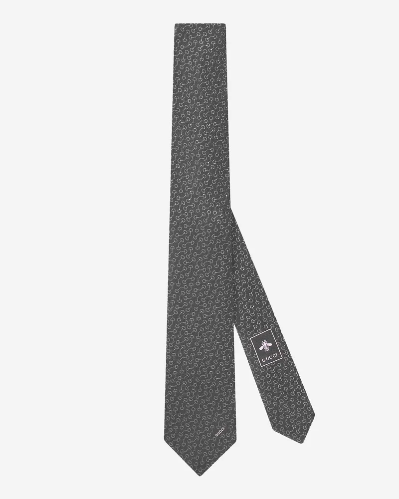 Gucci Men's Jacquard Silk Tie With Embroidery Grey Ties & Bow Gray