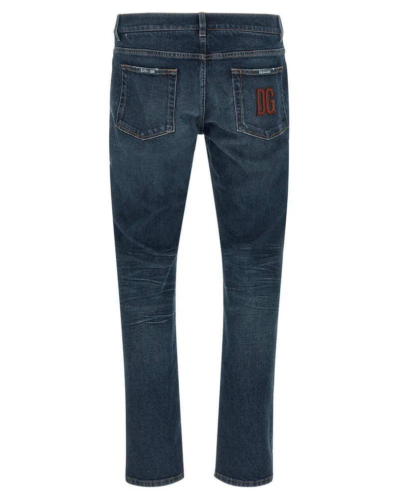 Dolce & Gabbana Logo Patch Jeans — Blue Blue