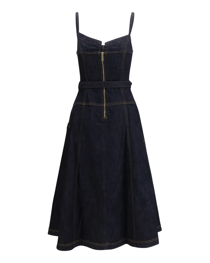 Self-Portrait Women's Denim Flared Midi Dress Blue Cotton; Polyester; Elastane Blue