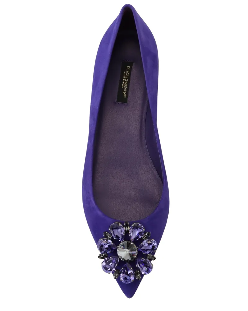 Dolce & Gabbana Women's Purple Suede Crystals Loafers Flats Shoes Leather Goat Purple