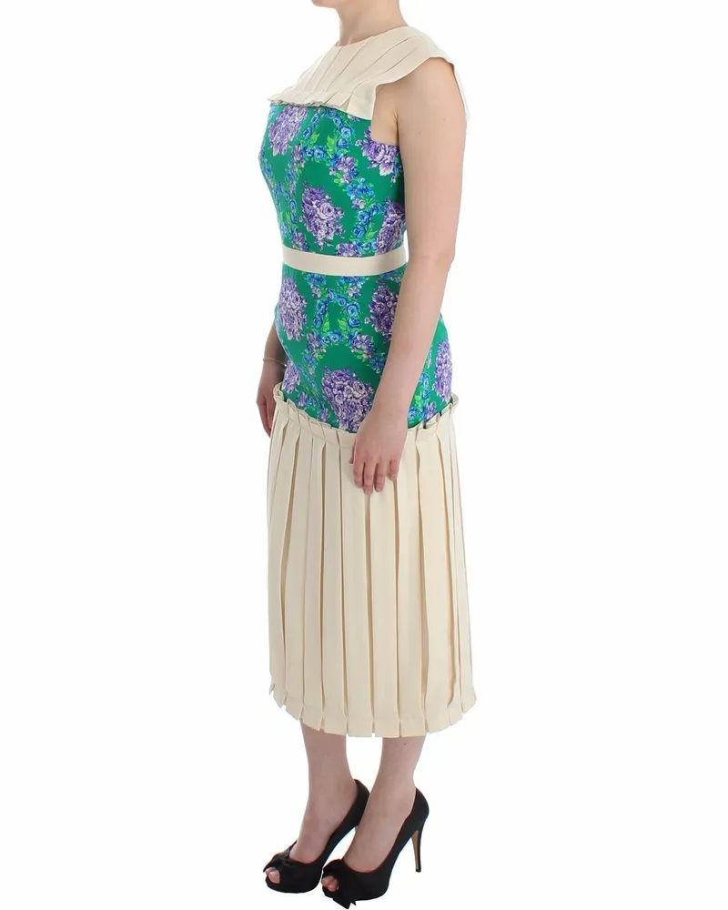 Caterina Gatta Women Multicolor Dress Gown Floral Sleeveless Silk Blend Green