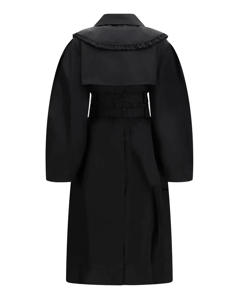 Ganni Belted Double-Breasted Nylon Coat — Black Black