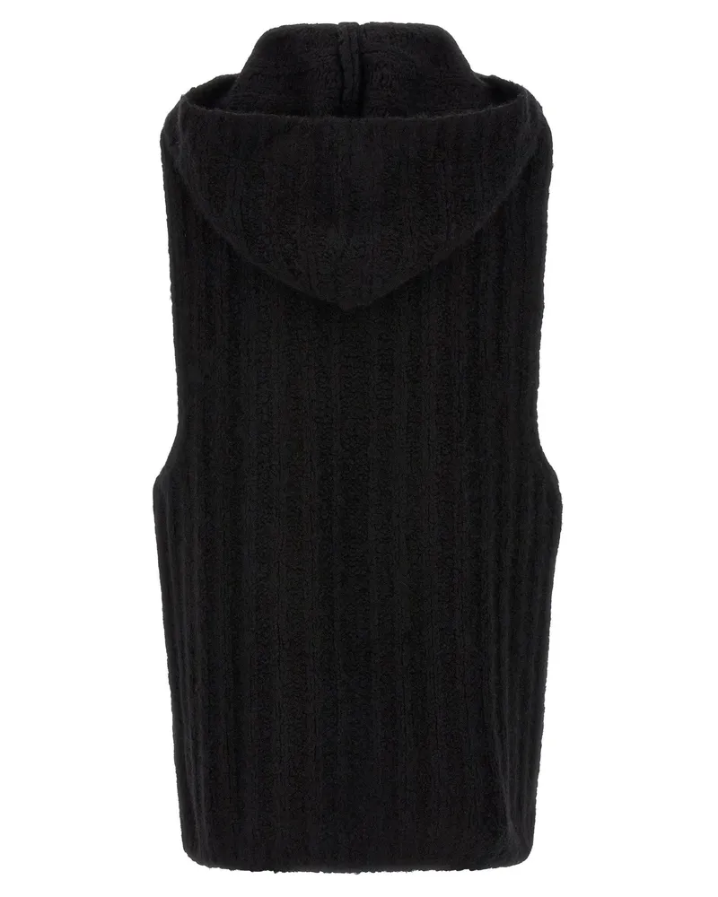 Rick Owens Cashmere-Silk Ribbed Hooded Tank Top — Black Black