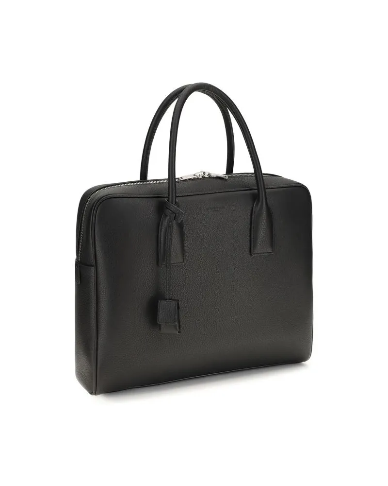 Saint Laurent Calfskin Leather Top Handle Bag — Black Black