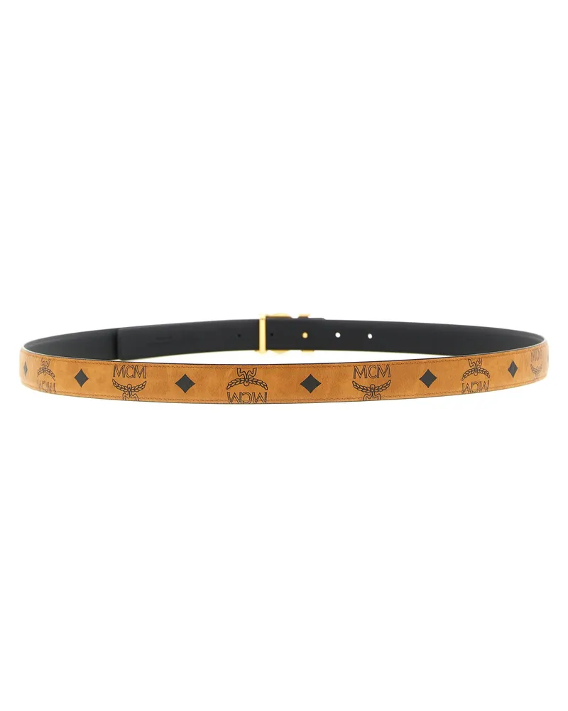 MCM Logo Buckle Monogram Belt — Tan Tan