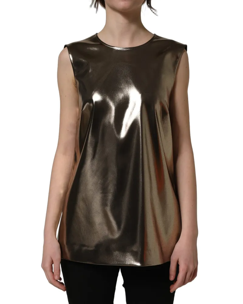 Dolce & Gabbana Women's Metallic Bronze Roundneck Sleevelesstank Top Acetate Nylon Elastane Bronze