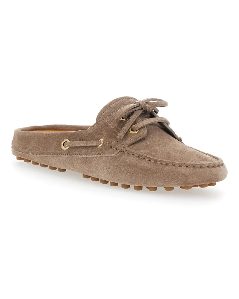 TOD'S Women's Loafers With Side Laces, Brown Suede Calf Leather Brown