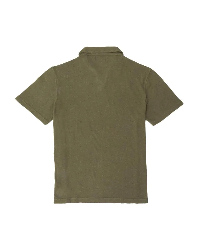 Officine Generale Cotton-Linen Johnny Collar Polo — Green Green