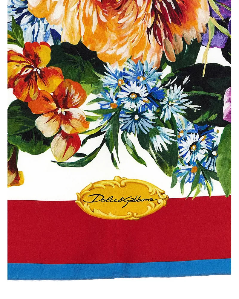 Dolce & Gabbana Floral Print Silk Twill Scarf — Red Red