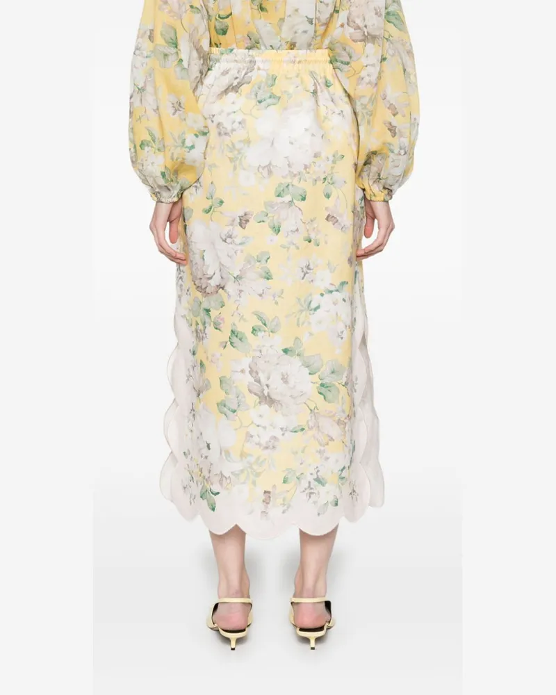 Zimmermann Women's Acacia Scallop Midi Skirt Floral Ss25 W Yellow