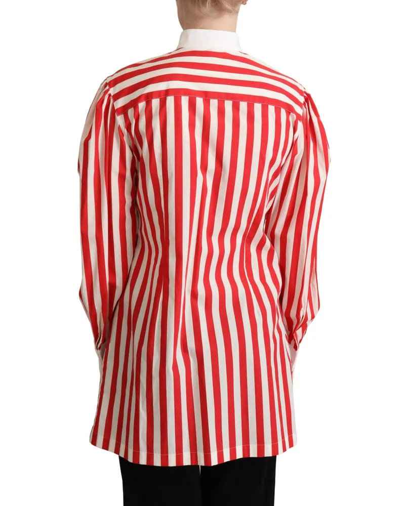Dolce & Gabbana Women Red White Striped Long Sleeves Formal Shirt Cotton Red