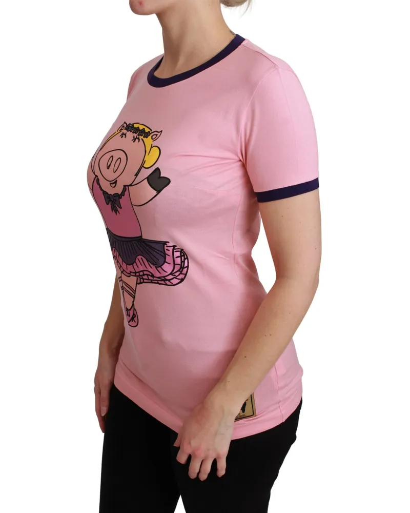 Dolce & Gabbana Women Pink Year Of The Pig Top Cotton T-Shirt Pink