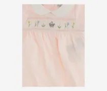 Floral Embroidered Cotton Romper — Pink