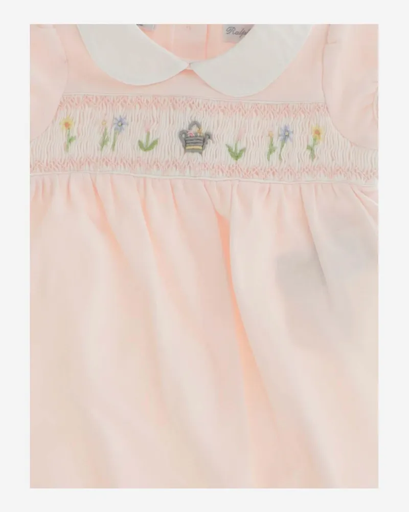 Ralph Lauren Girls' Cotton Romper With Floral Embroidery Pink Tracksuit Sets Pink