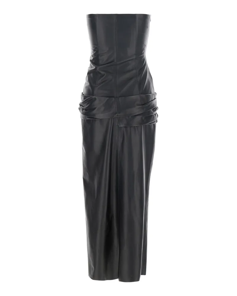 ATTICO Women's Black Off-Shoulder Leather Midi Dress Lamb Black