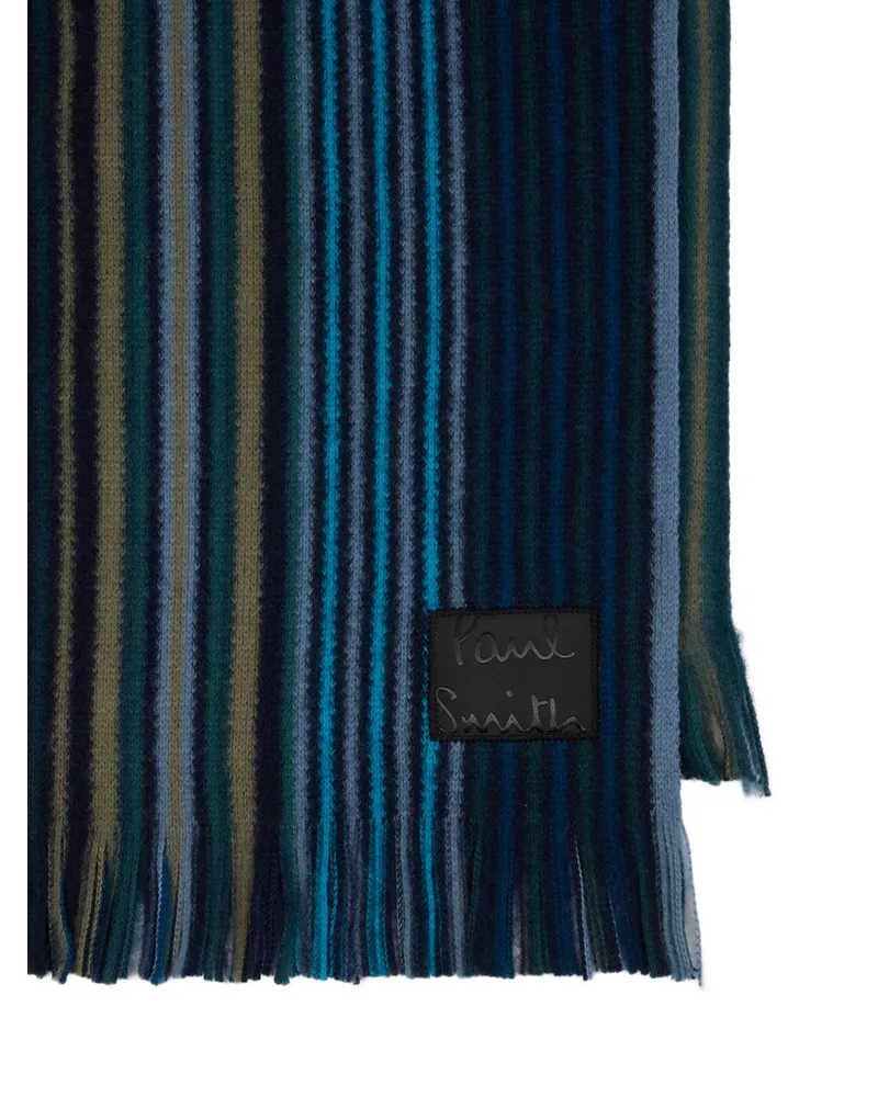 Paul Smith Double-Sided Multistripe Wool Scarf — Navy Navy