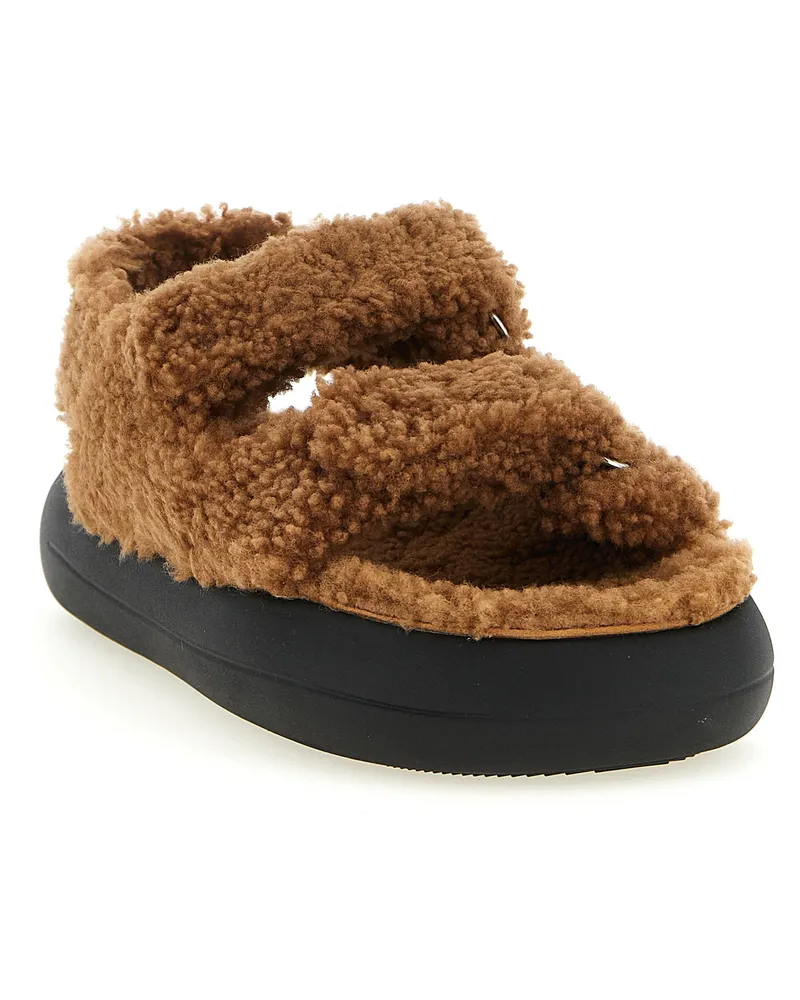 Moon Boot Shearling Sandal — Brown Brown